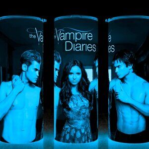 Glow in the Dark Vampire Diaries Elena - Damon - Stefan Cup Mug Tumbler